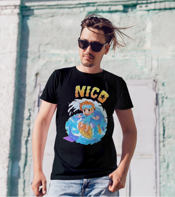 Nico Surfing In Ocean Wave Art With Cash And Nico Nico Starfish T-Shirt