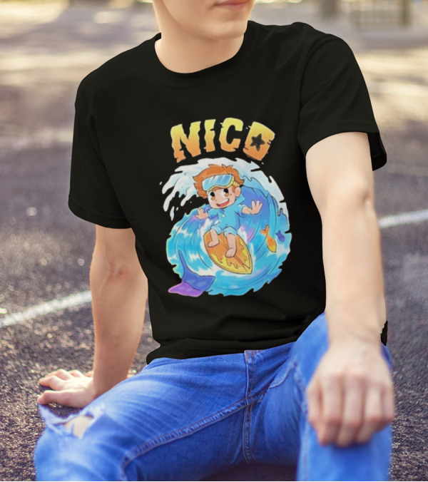 Nico Surfing In Ocean Wave Art With Cash And Nico Nico Starfish T-Shirt