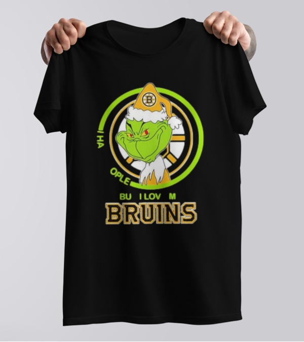 The Grinch Santa Boston Bruins I Hate People But Love My Hockey Team T-Shirt