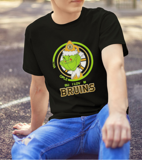 The Grinch Santa Boston Bruins I Hate People But Love My Hockey Team T-Shirt