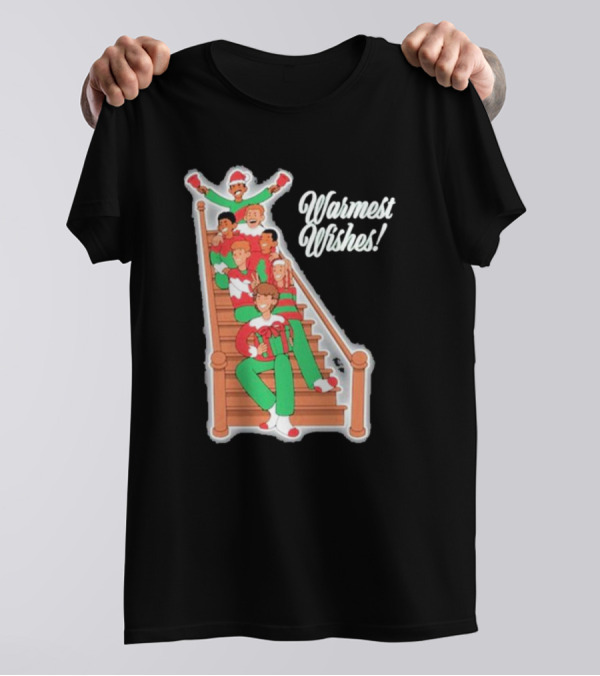 Warmest Wishes Holiday Family On Stairs In Festive Pajamas T-Shirt
