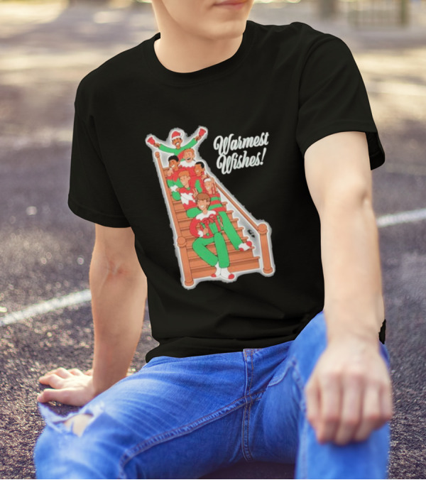 Warmest Wishes Holiday Family On Stairs In Festive Pajamas T-Shirt