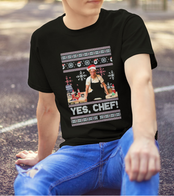 Yes Chef Snowflakes Christmas Elves Santa Hat T-Shirt