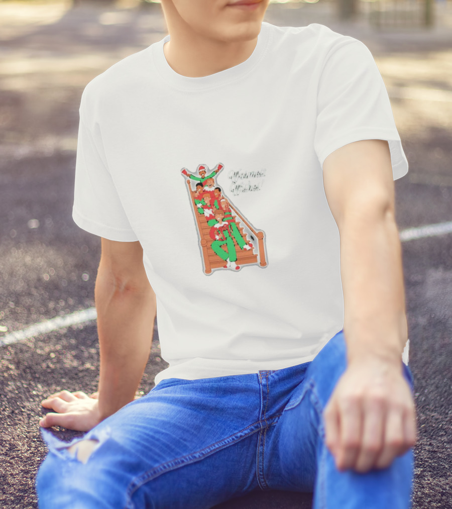 Warmest Wishes Holiday Christmas Family On Stairs T-Shirt
