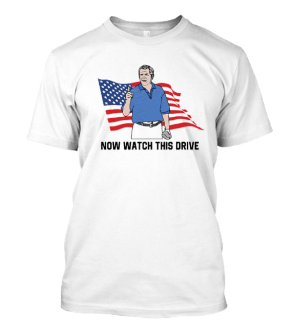 NOW WATCH THIS DRIVE American Flag Golfing Scene T-Shirt