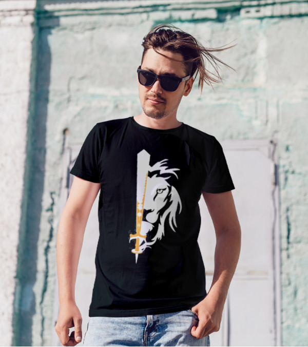 Real Sikh Lion And Sword Blackout Gold T-Shirt