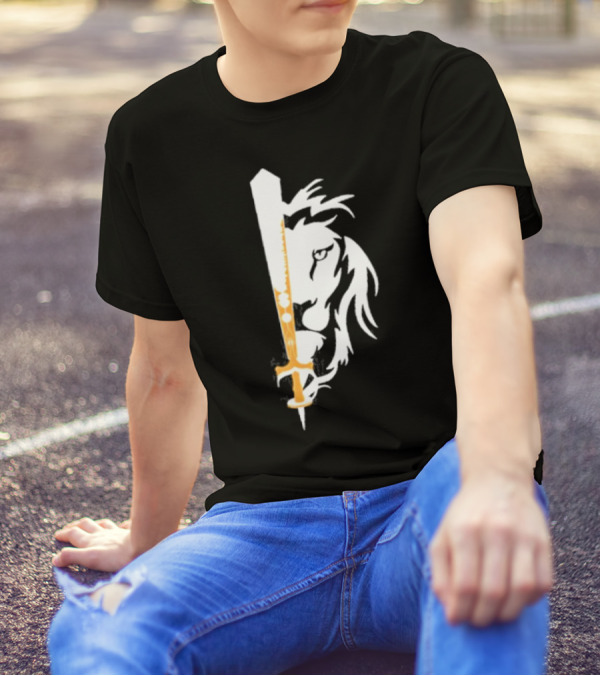 Real Sikh Lion And Sword Blackout Gold T-Shirt