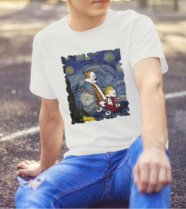 Vincent Van Gogh Starry Night Calvin And Hobbes Wagon T-Shirt