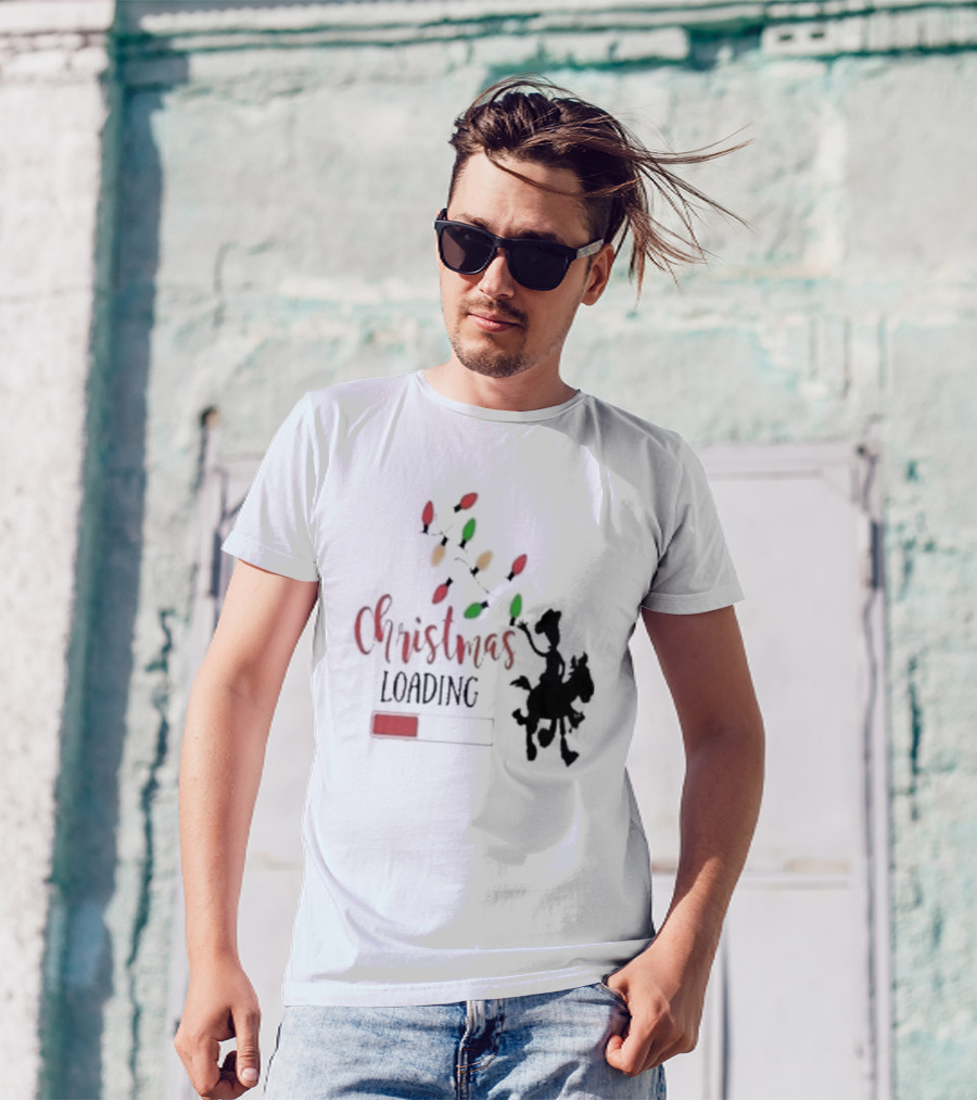 Christmas Loading Cowboy Silhouette With Festive Lights T-Shirt