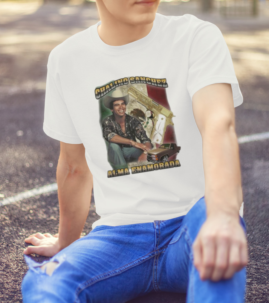 Chalino Sanchez Alma Enamorada Mexican Flag Gold Gun Pickup Truck T-Shirt