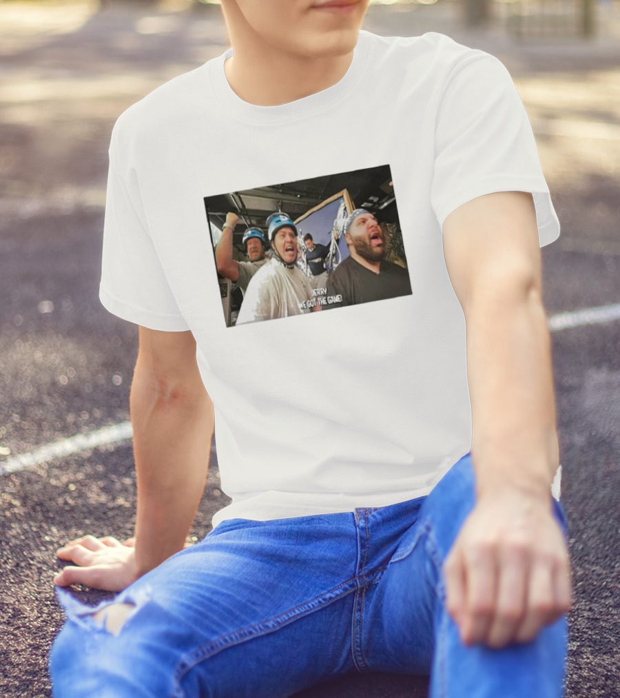 Jerry We Got The Game Helmet Enthusiasts Excitedly Celebrating With Arms Raised T-Shirt