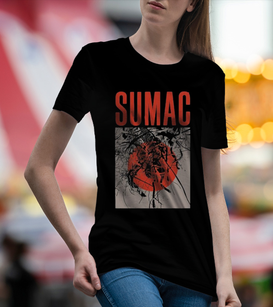 Sumac Shadow Art With Red Circle And Black Lines T-Shirt