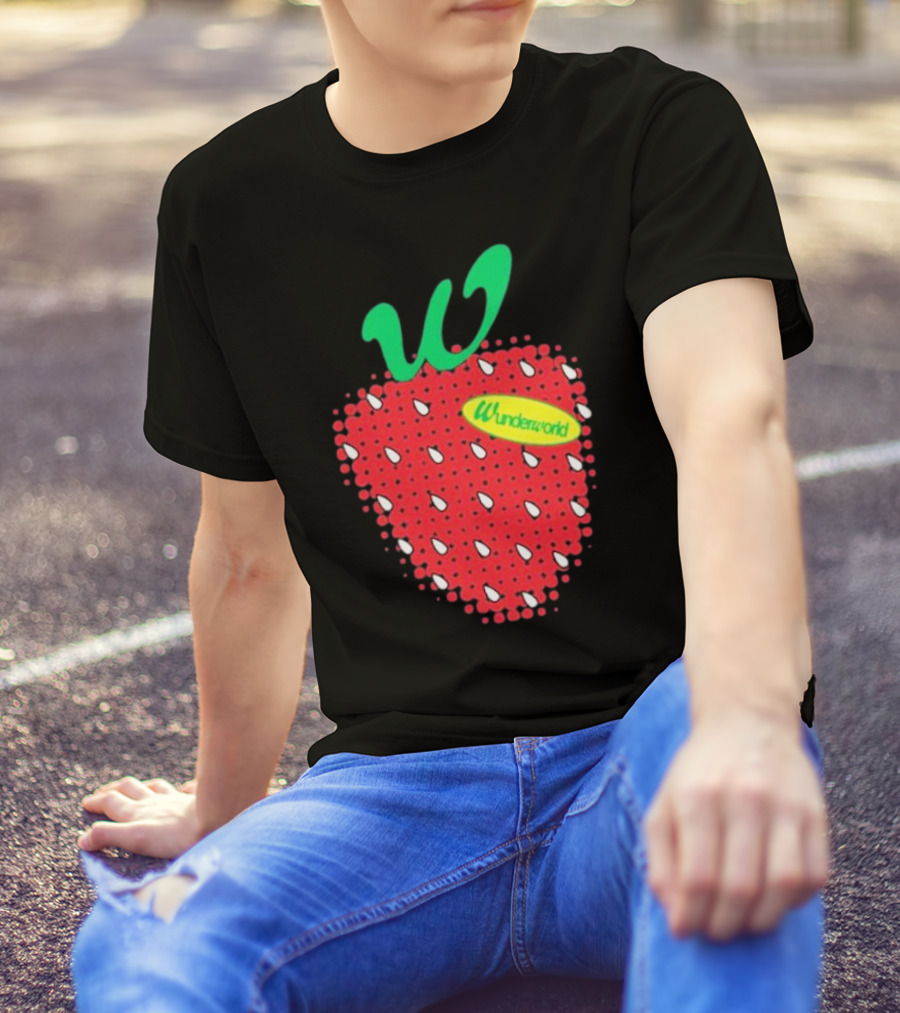 Wunderworld Strawberry Pattern With Green Leaf Initial T-Shirt