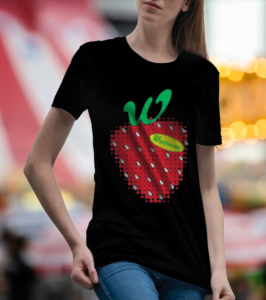 Wunderworld Strawberry Pattern With Green Leaf Initial T-Shirt