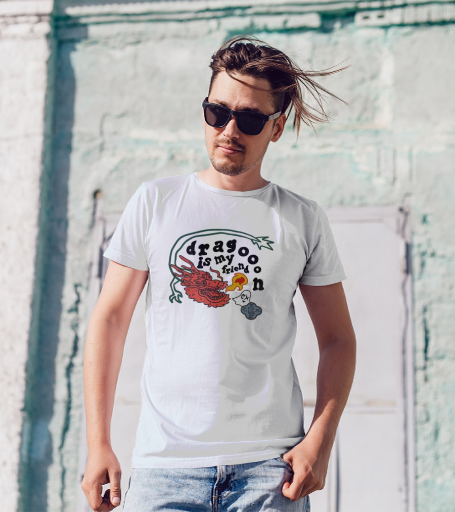Dragoon Is My Friend Fire Breathing Dragon With Abstract Cloud And Leafy Vine T-Shirt