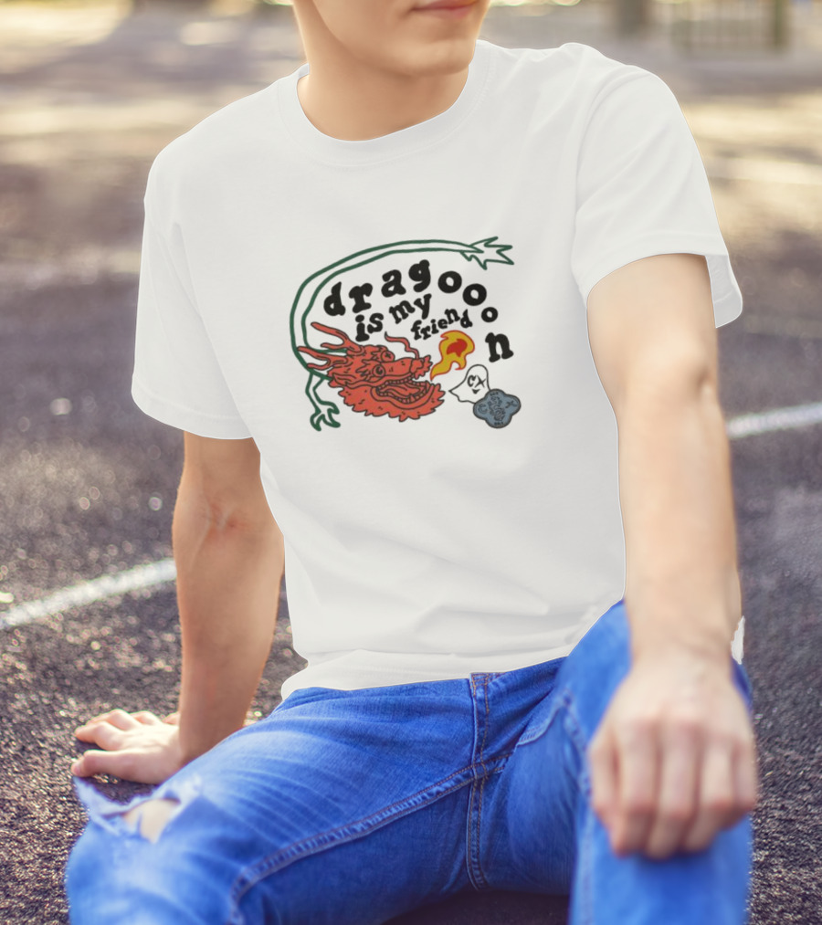Dragoon Is My Friend Fire Breathing Dragon With Abstract Cloud And Leafy Vine T-Shirt