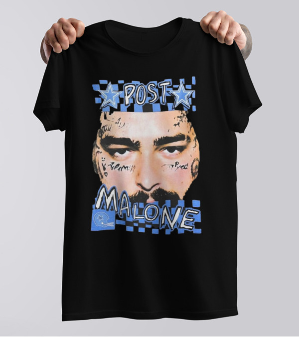 Post Malone Dallas Cowboys Blue Star Tattoo Face T-Shirt
