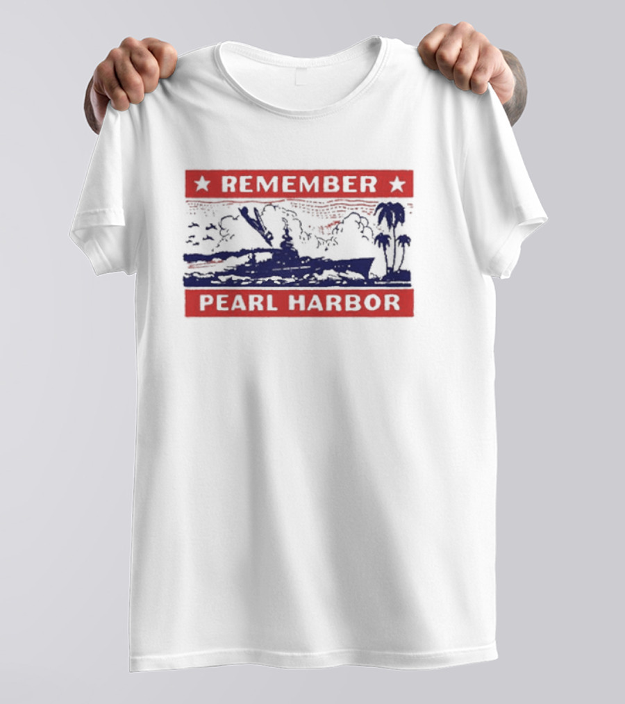Remember Pearl Harbor 1941 Vintage Navy Battleship Aircraft Scene T-Shirt