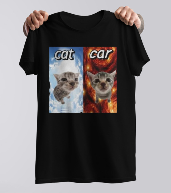 Cat Car Cringey Showdown In Cosmic Clouds And Fiery Vortex T-Shirt