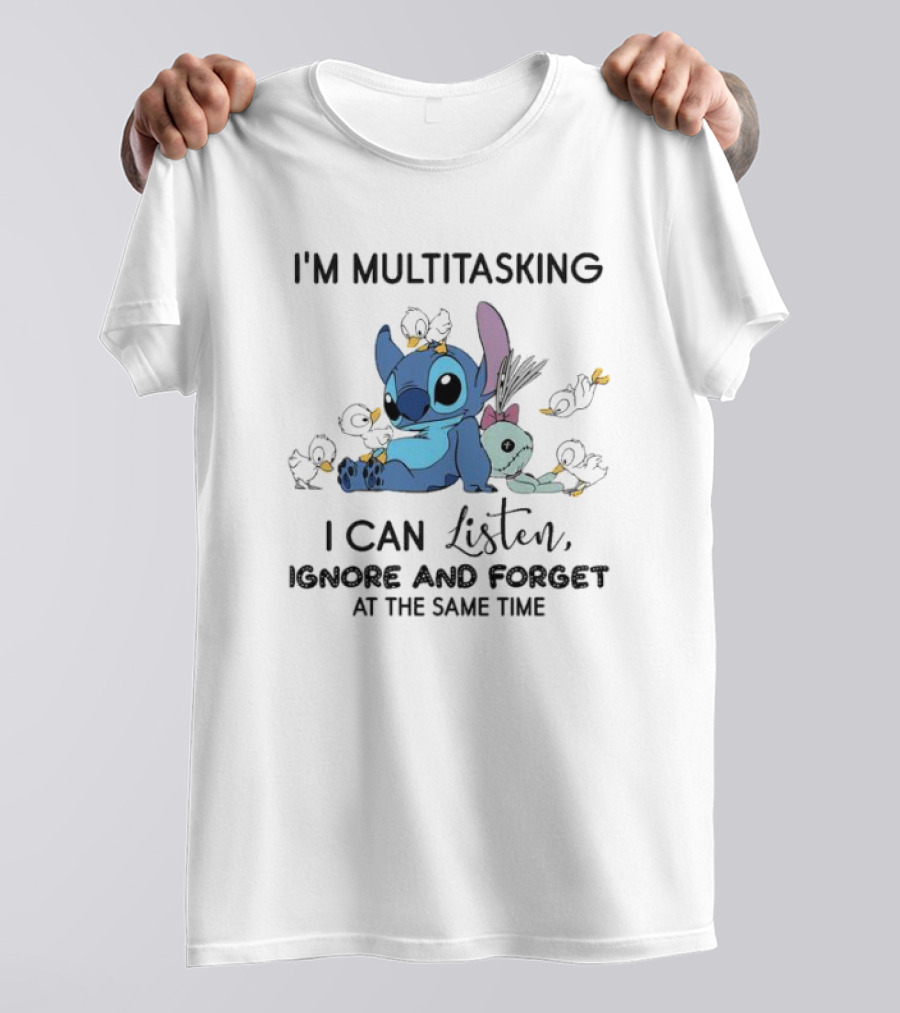 I'm Multitasking Cute Stitch Playing With Ducks I Can Listen Ignore And Forget At The Same Time T-Shirt