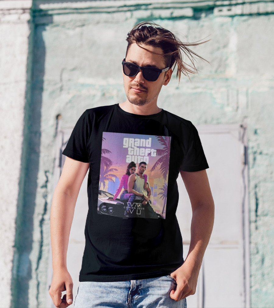 Grand Theft Auto VI Coming 2025 Retro Vice City Vibes Palm Trees Car T-Shirt