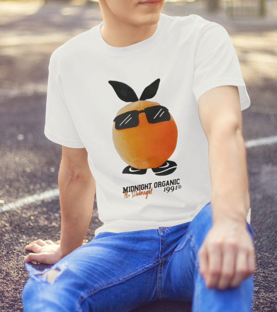Midnight Organic Mr. Midnight 1991 Orange Character With Sunglasses T-Shirt