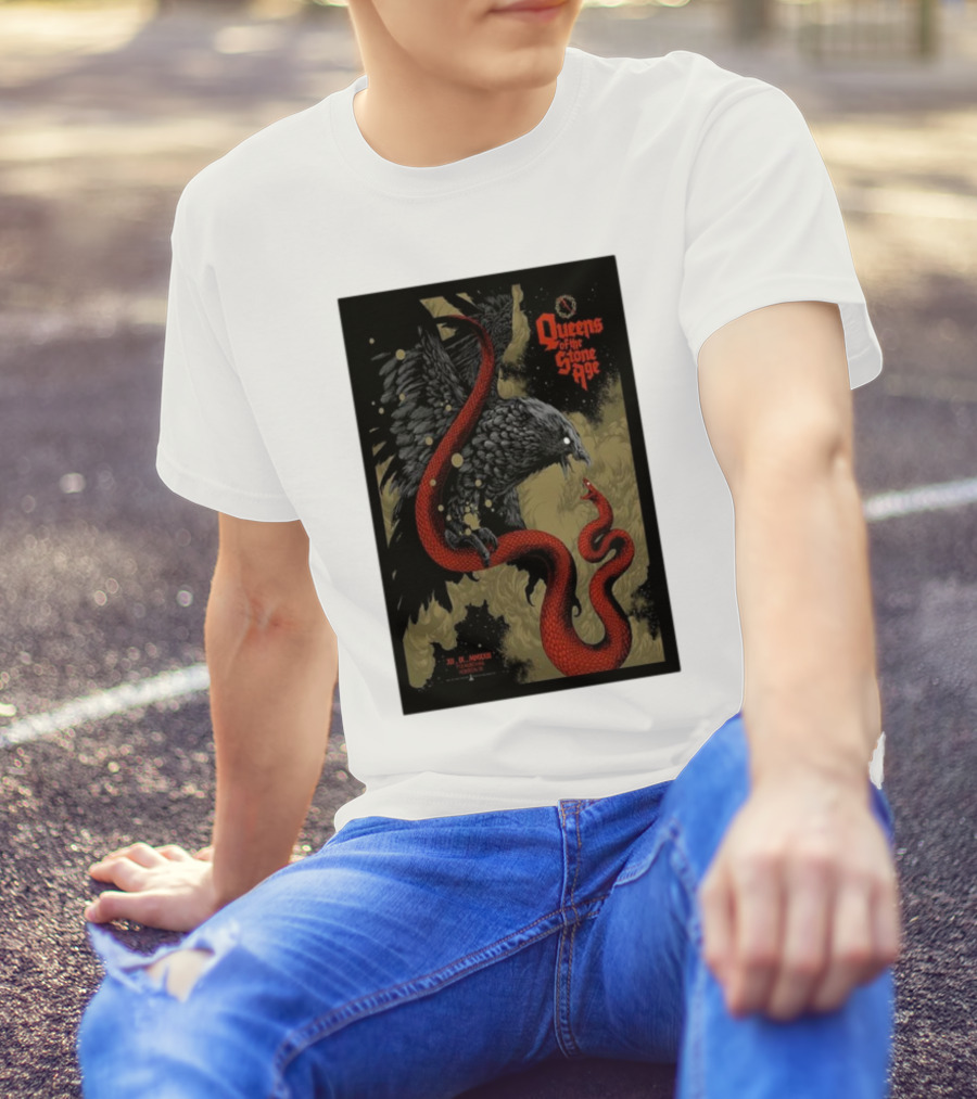 Queens Of The Stone Age R Mederos Art With Red Snake And Black Bird December 9 T-Shirt