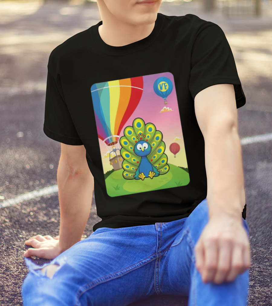 Vee Friends Practical Peacock Colorful Hot Air Balloon Vee Friends T-Shirt