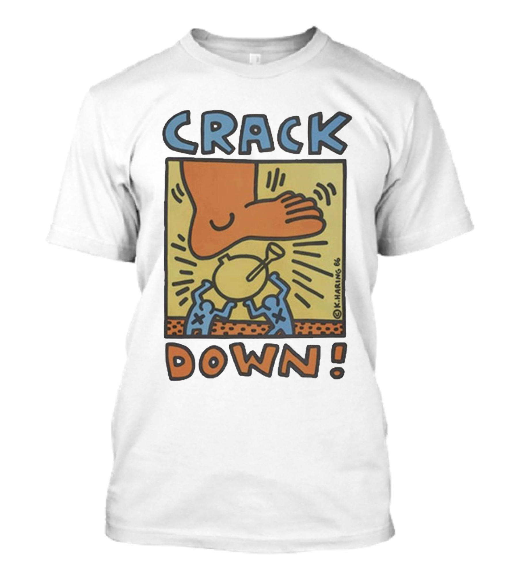 Vintage 1986 Keith Haring Crack Down Foot Stomping Figure T-Shirt