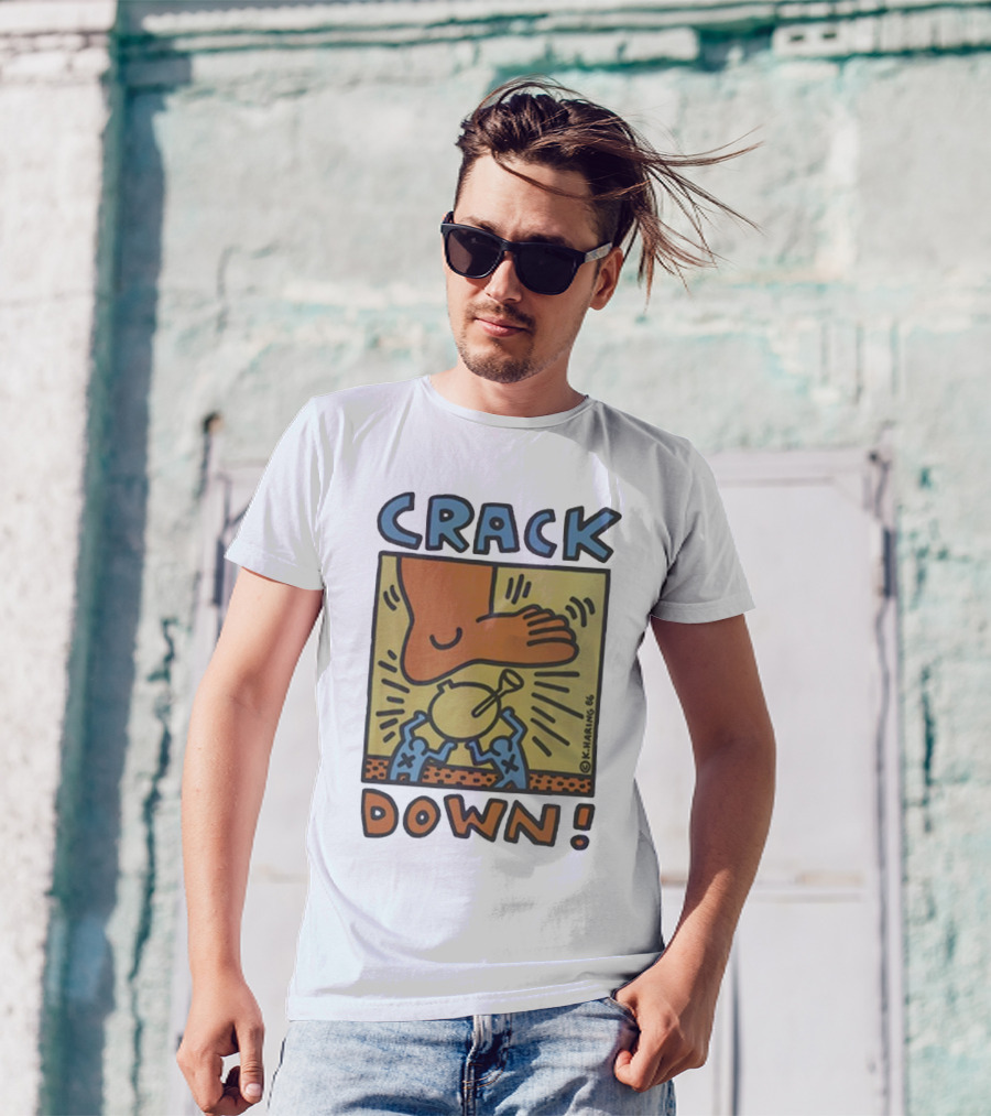 Vintage 1986 Keith Haring Crack Down Foot Stomping Figure T-Shirt