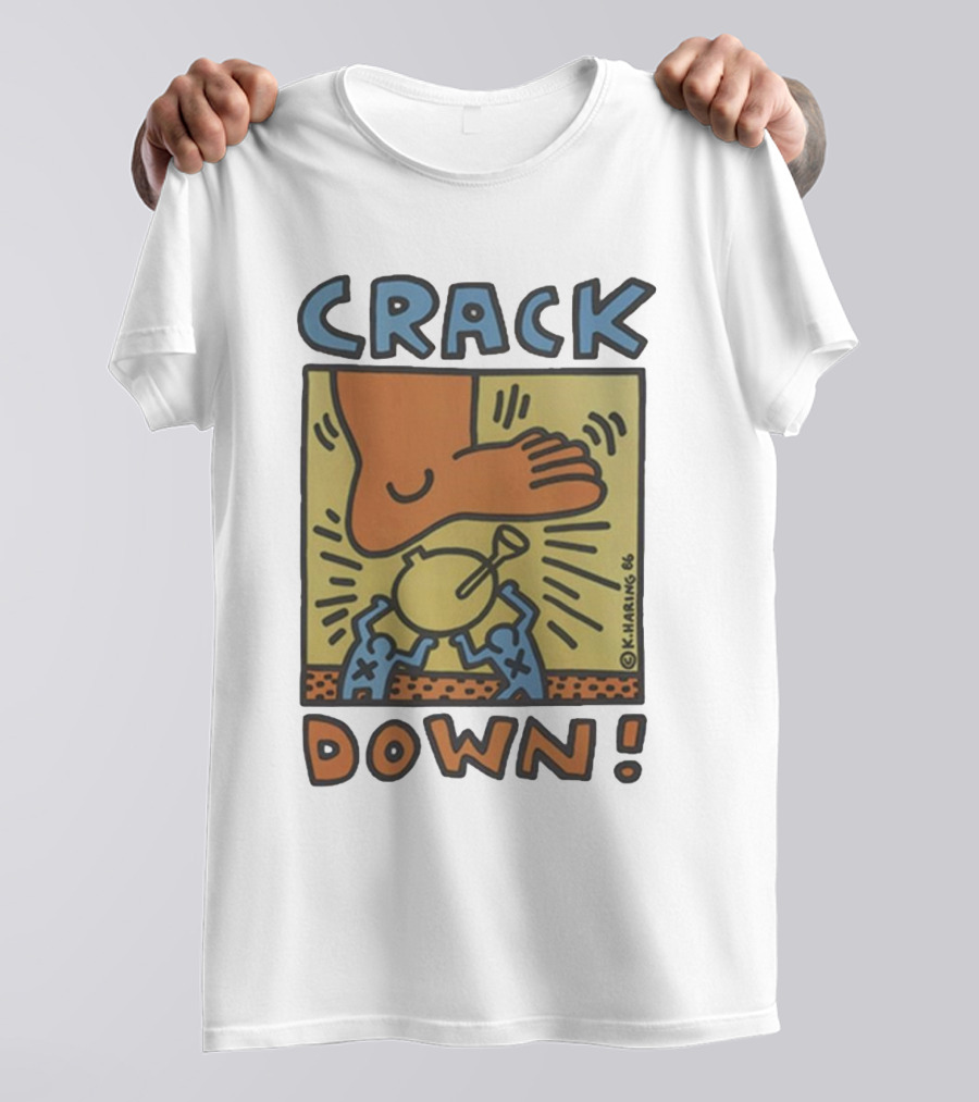 Vintage 1986 Keith Haring Crack Down Foot Stomping Figure T-Shirt