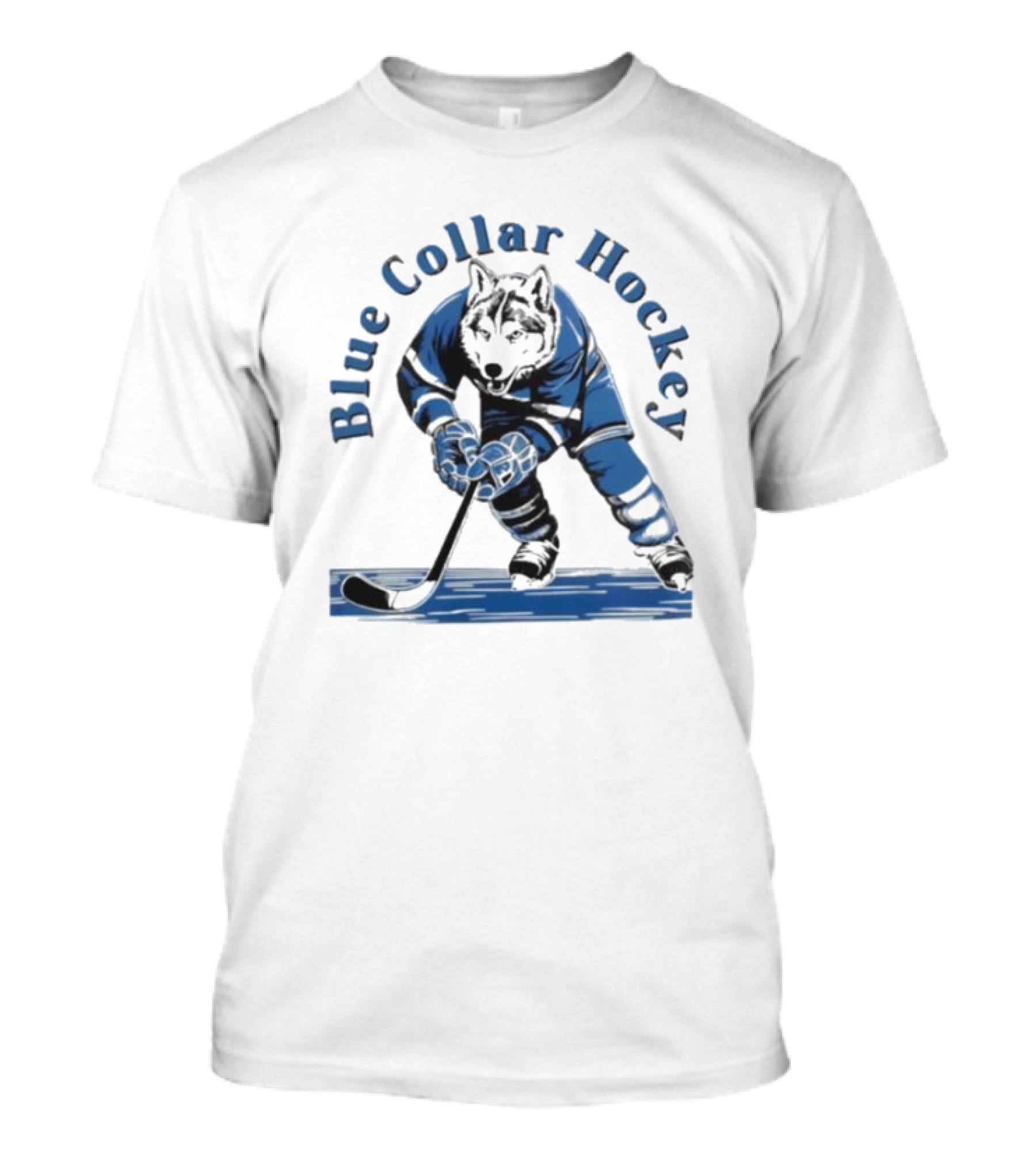 Wolf In Blue Hockey Gear Playing Blue Collar Hockey T-Shirt