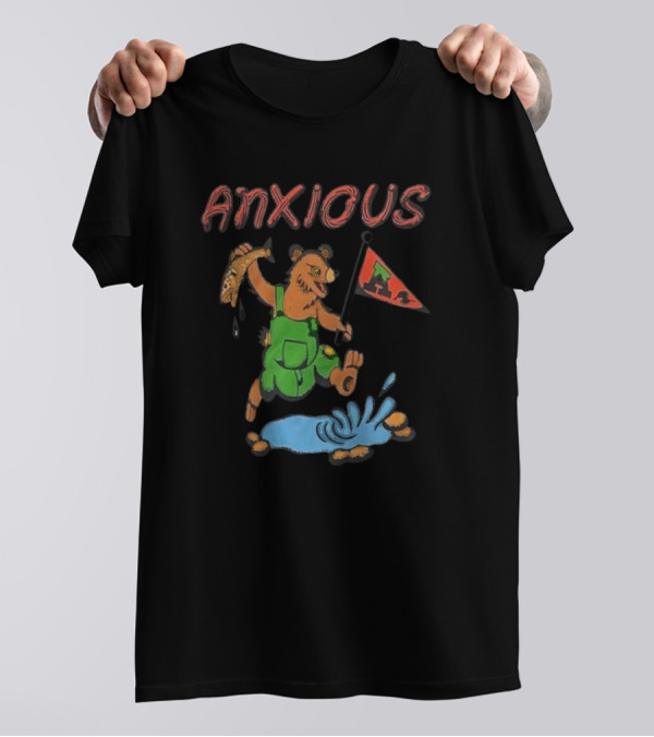 Anxious Bear With Flag And Fish Australia T-Shirt