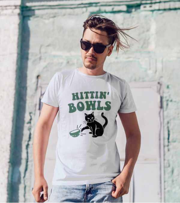 Hittin' Bowls Cat Playfully Knocking Over Item T-Shirt