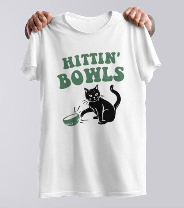 Hittin' Bowls Cat Playfully Knocking Over Item T-Shirt