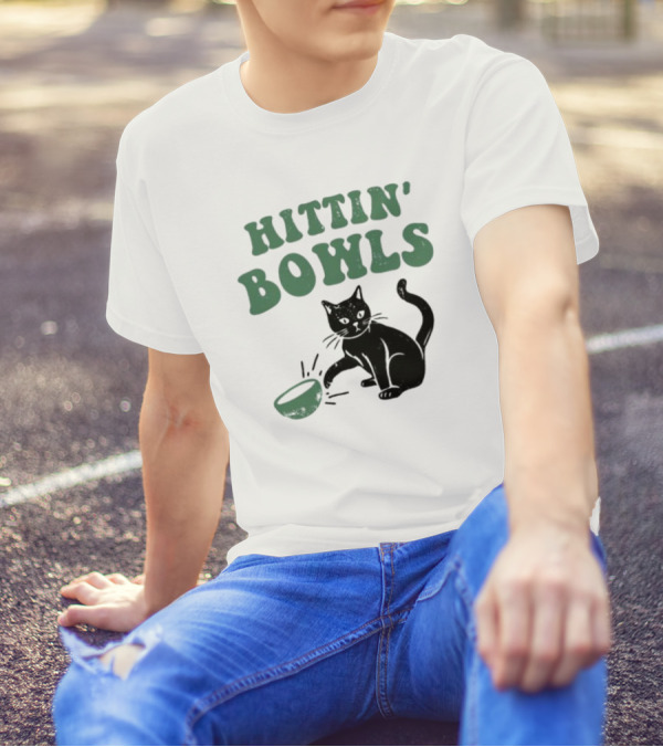 Hittin' Bowls Cat Playfully Knocking Over Item T-Shirt