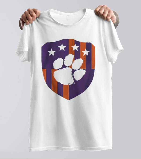 Clemson United Paw Print Shield With Four Stars Orange And Purple T-Shirt