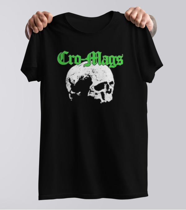 Cro Mags Green Text White Skull T-Shirt