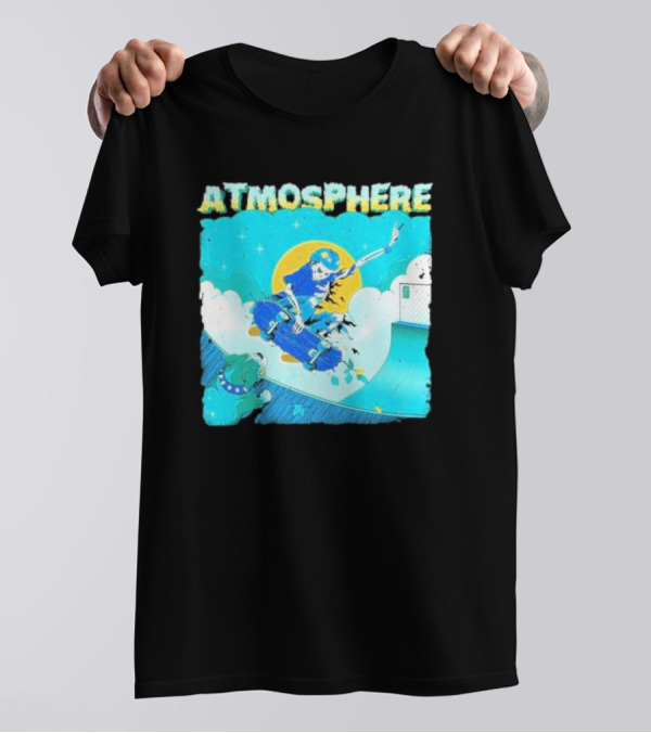 ATMOSPHERE Skateboarding Skeleton Dog Ramp Peace Sign T-Shirt