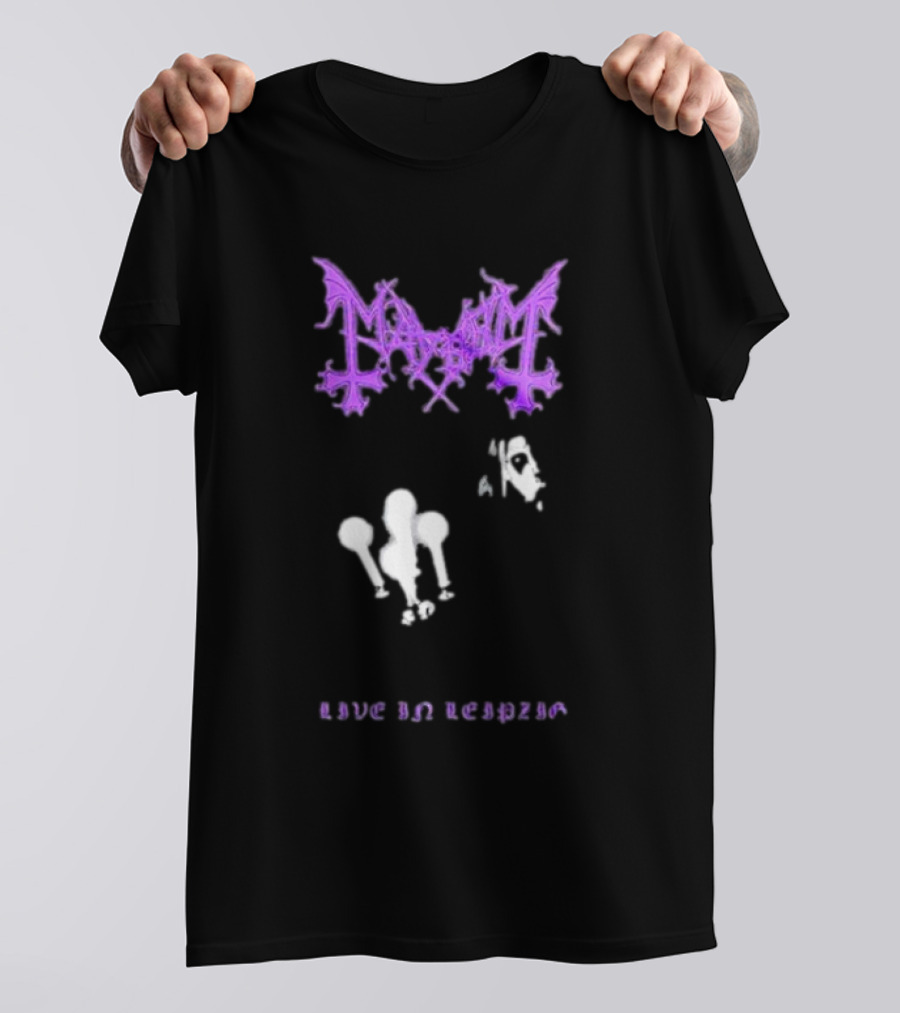 Mayhem Live In Leipzig Gothic Logo And Abstract Figure T-Shirt