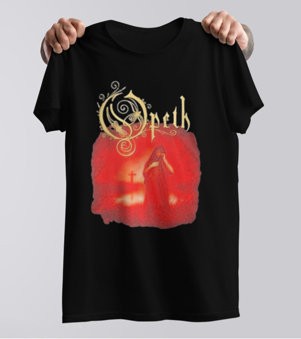 Opeth Still Life Gothic Red Cloaked Figure And Cross T-Shirt