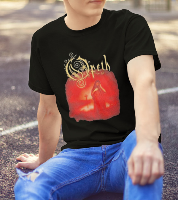 Opeth Still Life Gothic Red Cloaked Figure And Cross T-Shirt