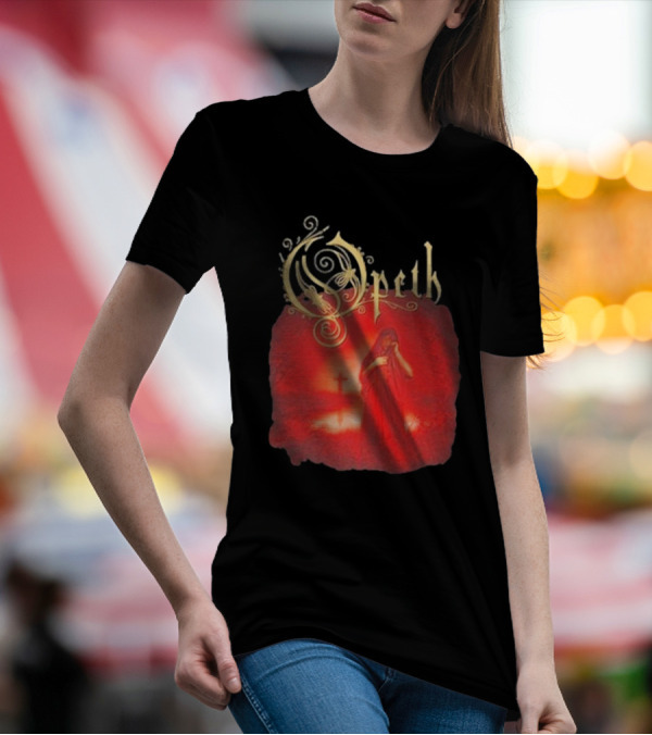 Opeth Still Life Gothic Red Cloaked Figure And Cross T-Shirt