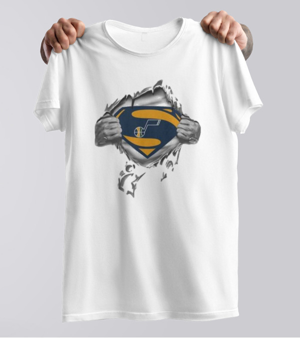 Utah Jazz Superman Logo Rip Open T-Shirt