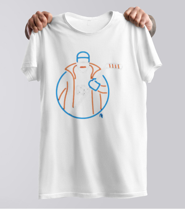 Fisherman Neon NY Hockey Icon With Stick And Coat T-Shirt