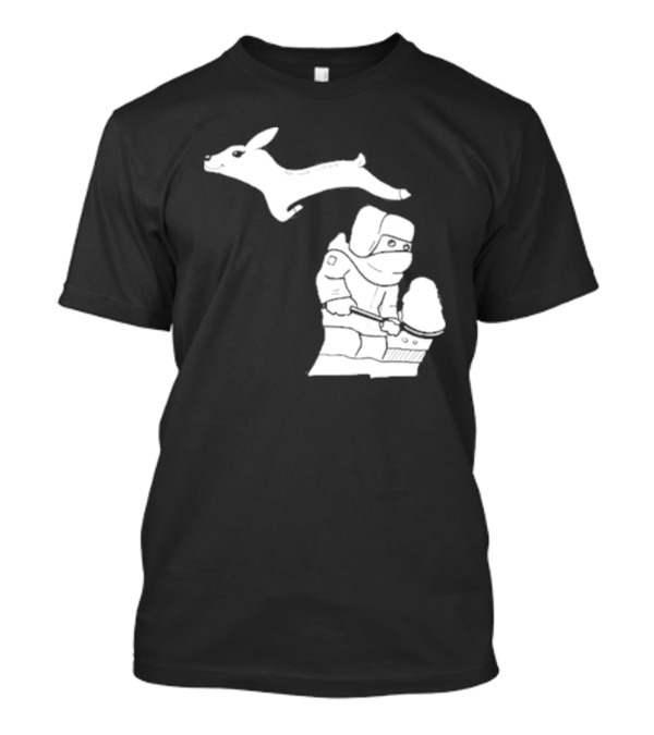 Michigan Winter Snow Shoveling And Leaping Deer T-Shirt