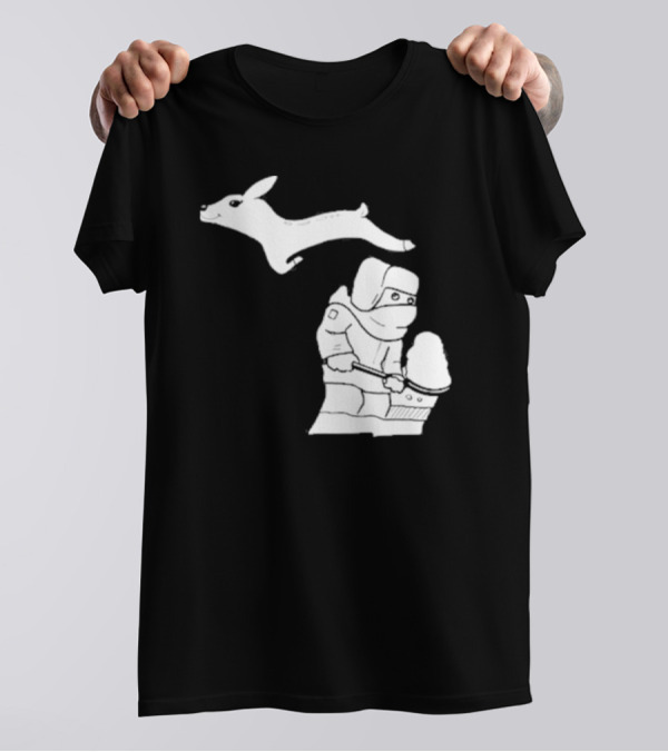 Michigan Winter Snow Shoveling And Leaping Deer T-Shirt