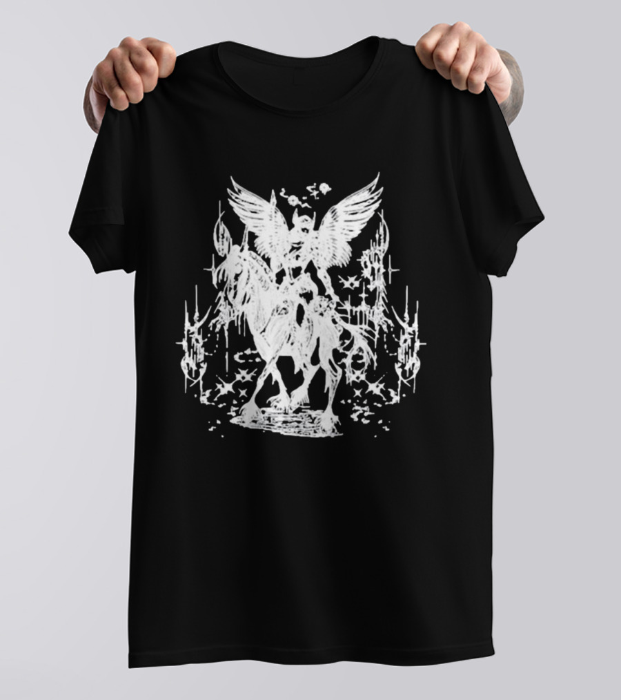 Valkyrae Vintage Dagger Angelic Horse Rider With Wings And Stars T-Shirt
