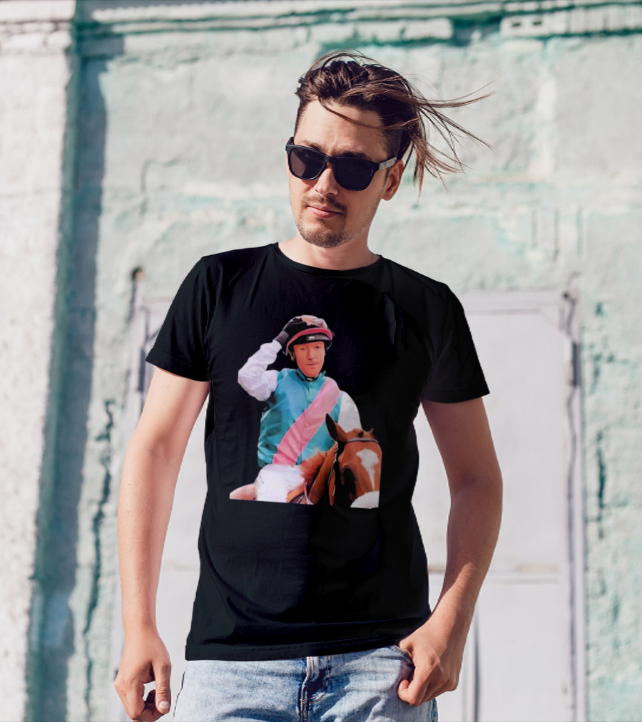 Frankie Dettori Cartoon Jockey Horse Racing Themed Image T-Shirt