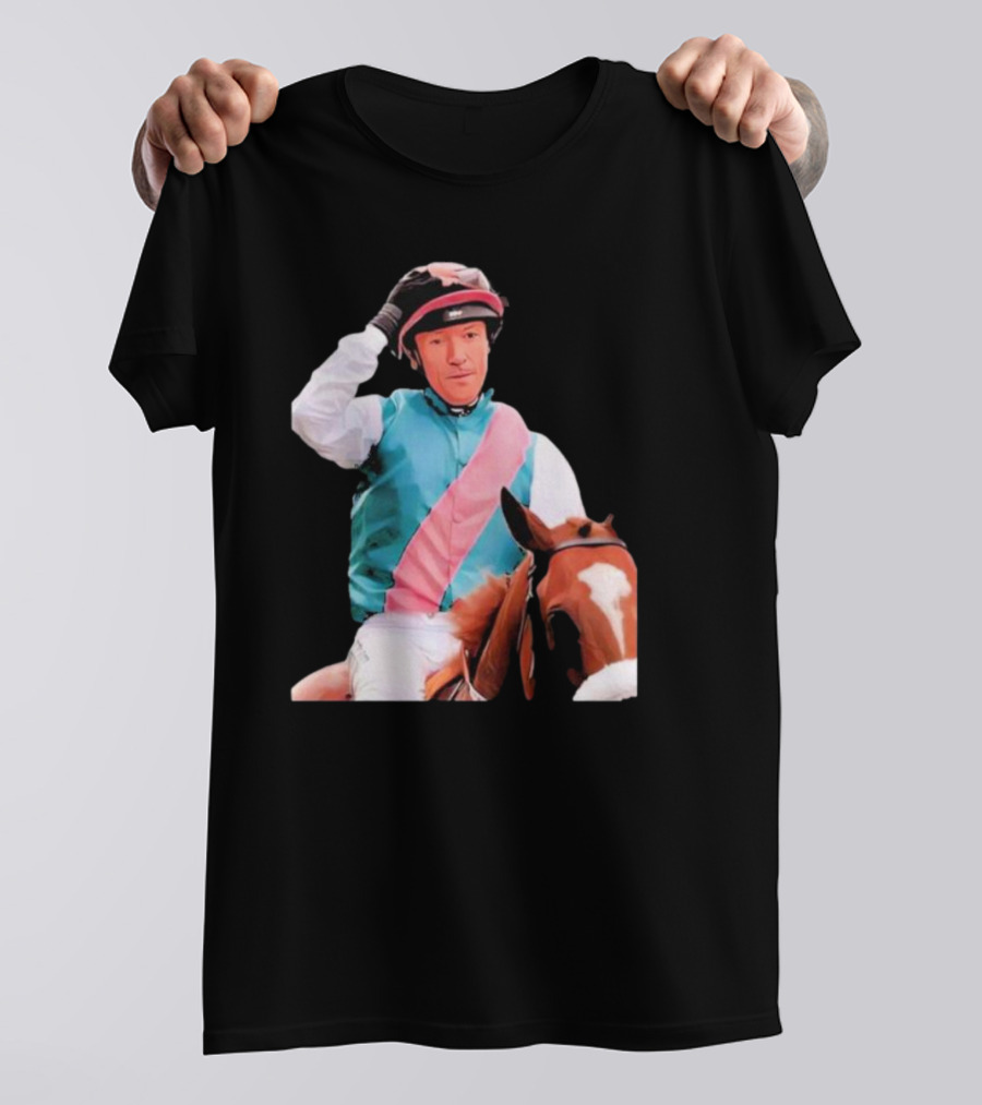 Frankie Dettori Cartoon Jockey Horse Racing Themed Image T-Shirt